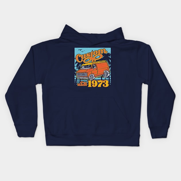 Retro Van Custom Made 1973 Dad's Birthday Vintage Kids Hoodie by bigraydesigns